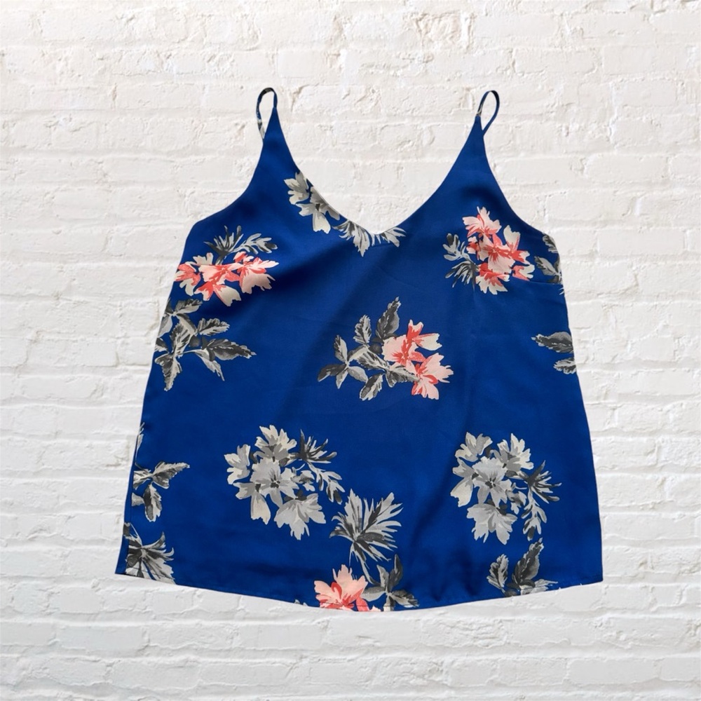 Banana Republic cobalt blue floral print v-neck spaghetti strap blouse